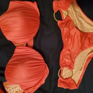 Vs strapless bikini fire coral color